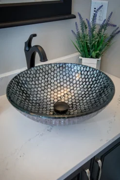 Discount Silver Dots Glass Vessel Sink Above Counter / Vessel Sinks
