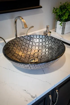 Clearance Silver Squares Glass Vessel Sink Above Counter / Vessel Sinks