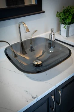 Discount Square Glass Vessel Sink in Onyx Black with Rounded Corners Above Counter / Vessel Sinks