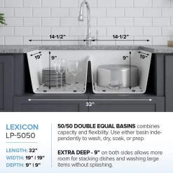 Discount 32" Equal Double Bowl Quartz Composite Sink Drop-In / Top Mount Sinks|Double Bowl Sinks