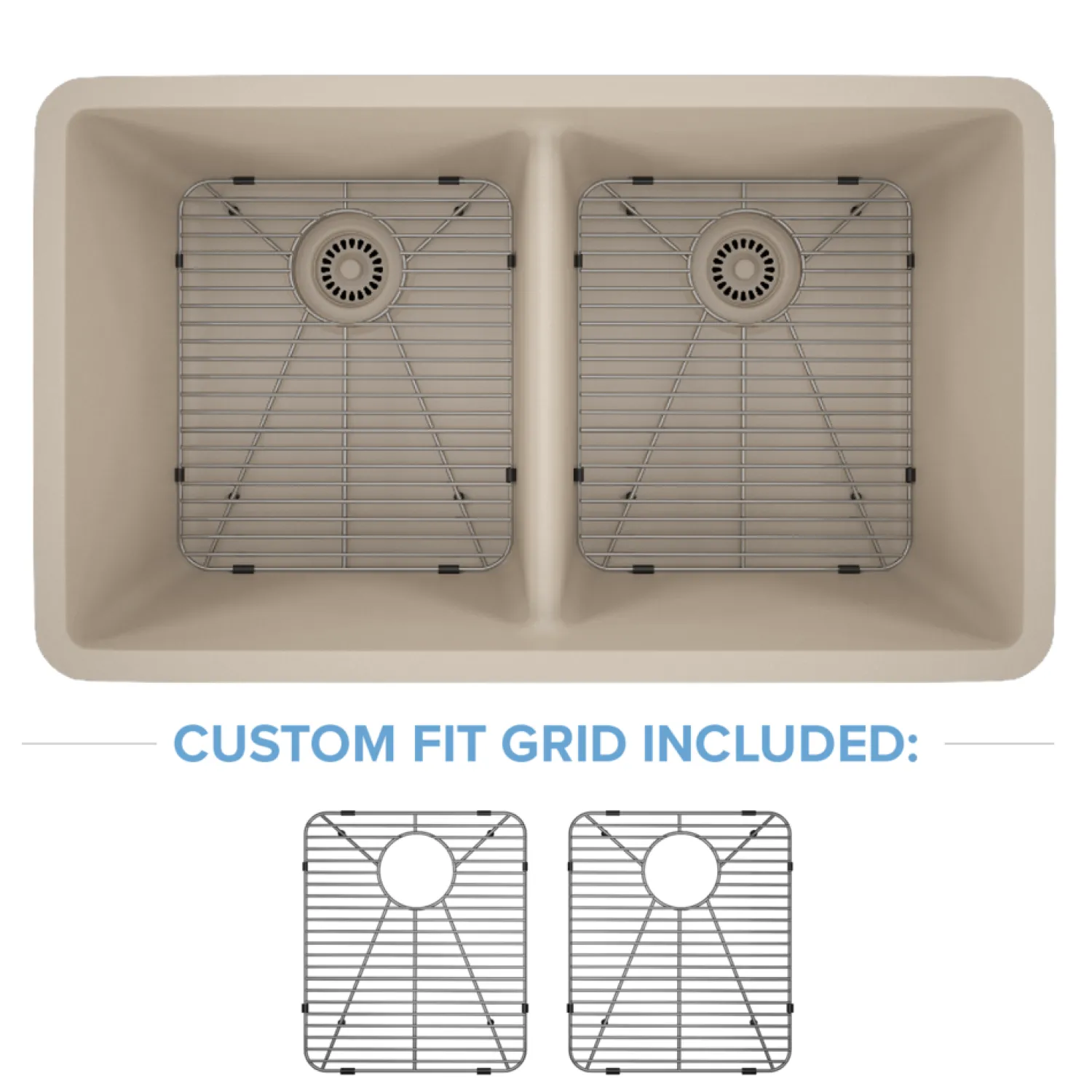 Discount 32" Equal Double Bowl Quartz Composite Sink Drop-In / Top Mount Sinks|Double Bowl Sinks