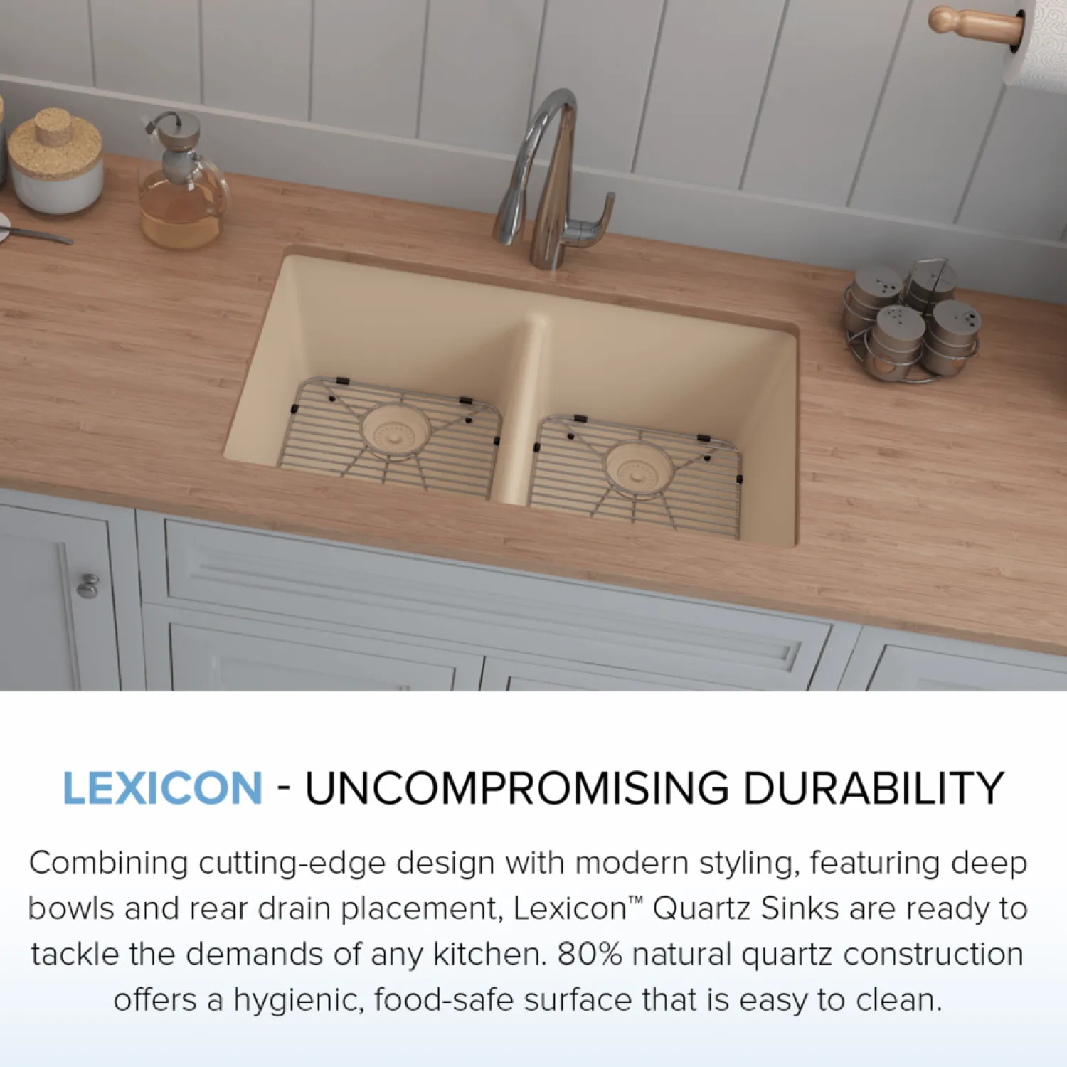 Discount 32" Equal Double Bowl Quartz Composite Sink Drop-In / Top Mount Sinks|Double Bowl Sinks
