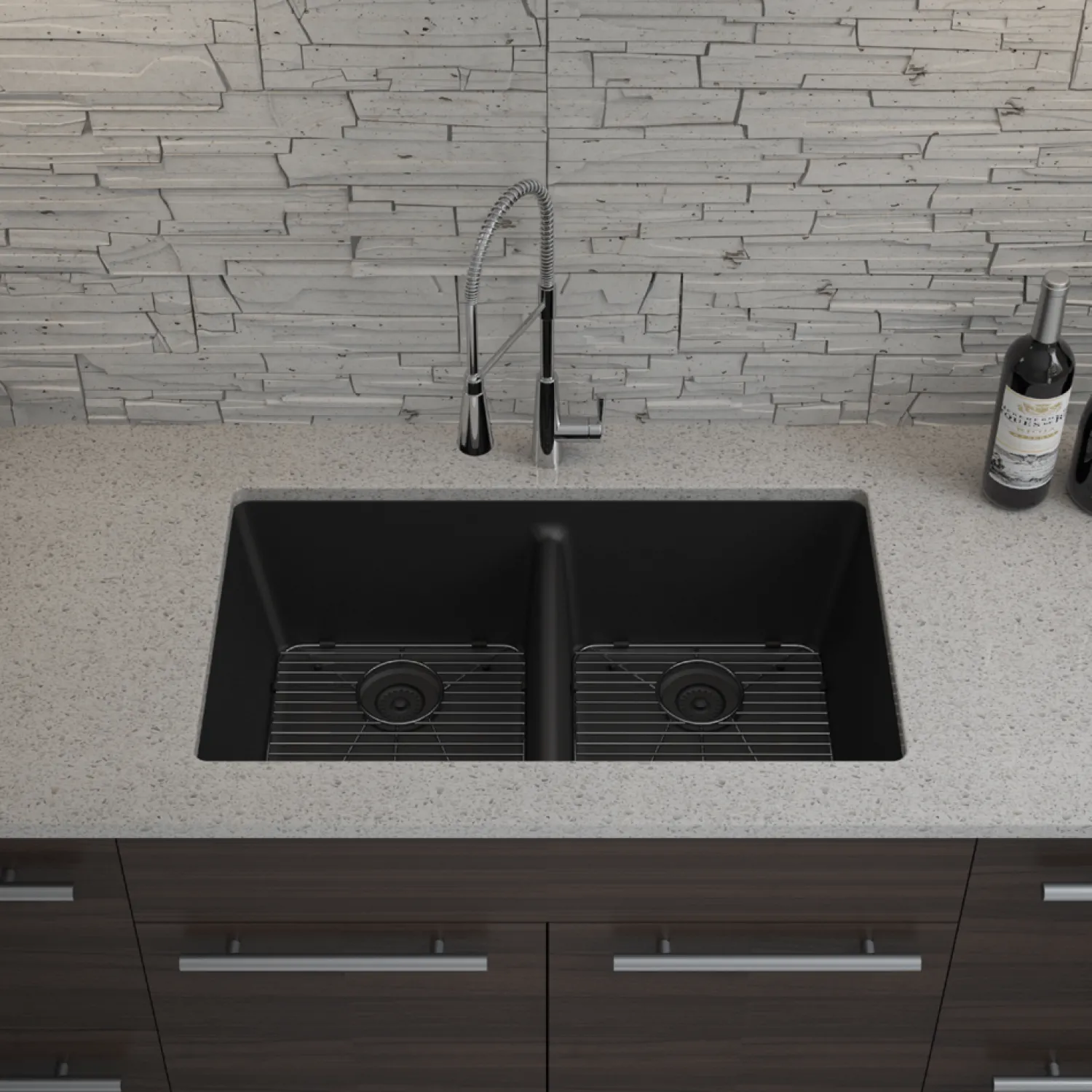 Discount 32" Equal Double Bowl Quartz Composite Sink Drop-In / Top Mount Sinks|Double Bowl Sinks