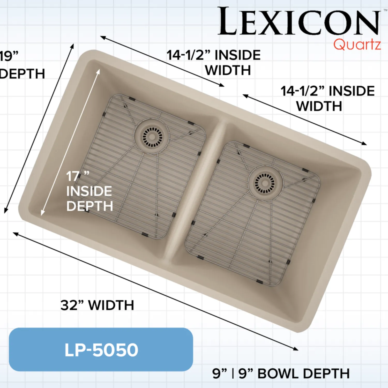 Discount 32" Equal Double Bowl Quartz Composite Sink Drop-In / Top Mount Sinks|Double Bowl Sinks