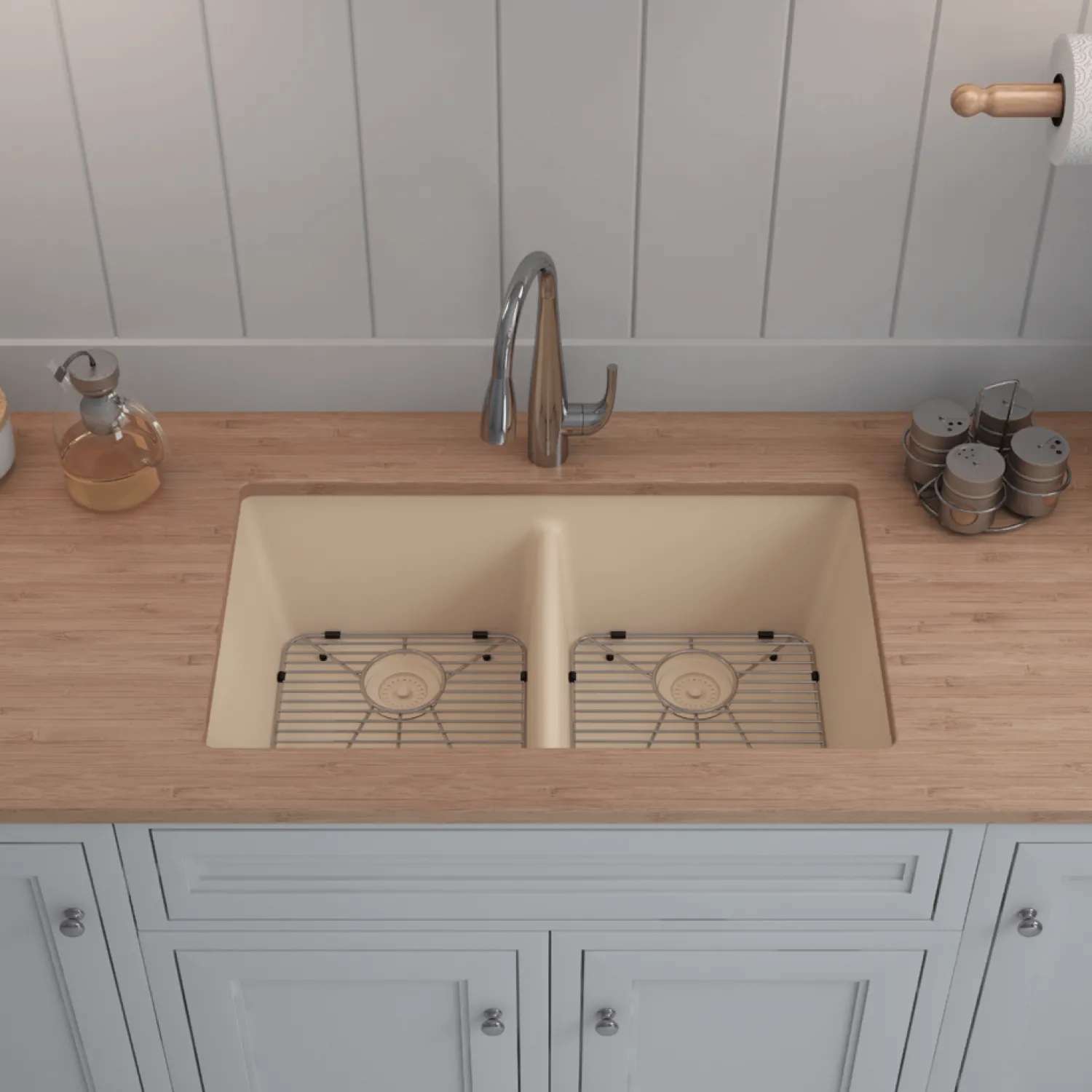 Discount 32" Equal Double Bowl Quartz Composite Sink Drop-In / Top Mount Sinks|Double Bowl Sinks