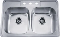 Outlet 34" Equal Double Bowl Topmount 20 Gauge Stainless Steel Kitchen Sink Drop-In / Top Mount Sinks|Stainless Steel Sinks