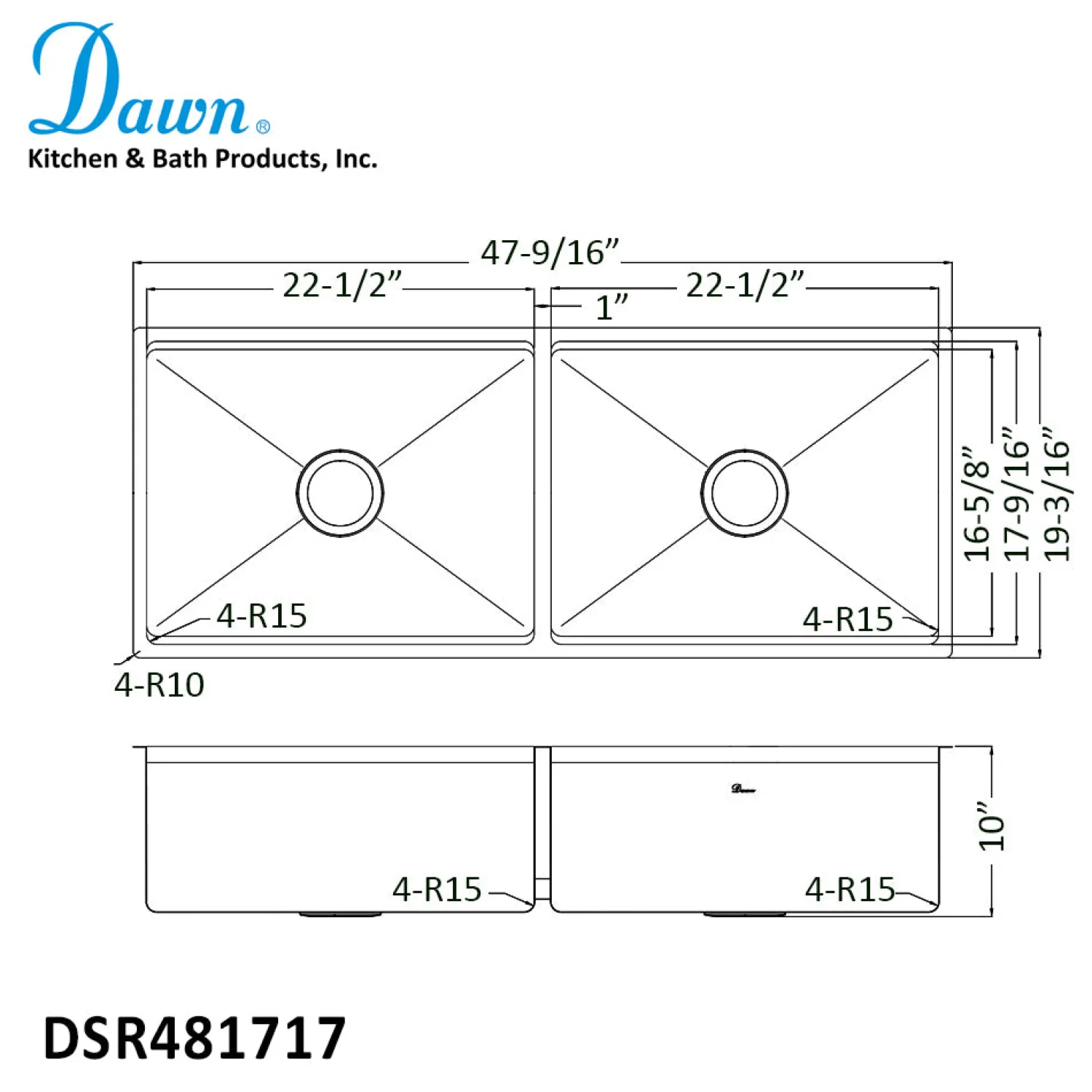 Clearance Extra Large 48" Workstation Equal Double Bowl Kitchen Sink with Small Radius Corners Workstation Sinks|Double Bowl Sinks
