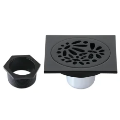 Clearance Floral 4" Brass Square Grid Shower Drain with Flange and Hair Trap Shower Drains
