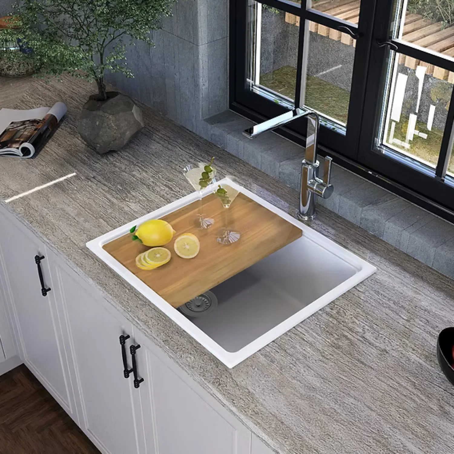 Best 22" Granite Composite Dualmount Workstation Sink in White Drop-In / Top Mount Sinks|Undermount Sinks