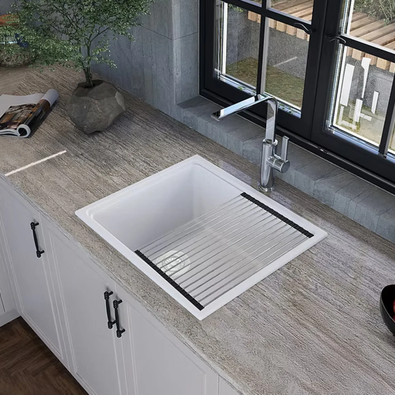 Best 22" Granite Composite Dualmount Workstation Sink in White Drop-In / Top Mount Sinks|Undermount Sinks
