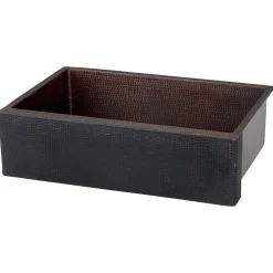 Hot 33" Hammered Copper Apron Front Single Basin Kitchen Sink in Glazed Black Apron Front / Farmhouse Sinks