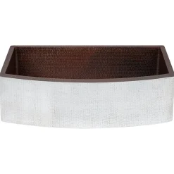 Sale 33" Hammered Copper Rounded Apron Front Single Basin Kitchen Sink in Glazed White Apron Front / Farmhouse Sinks