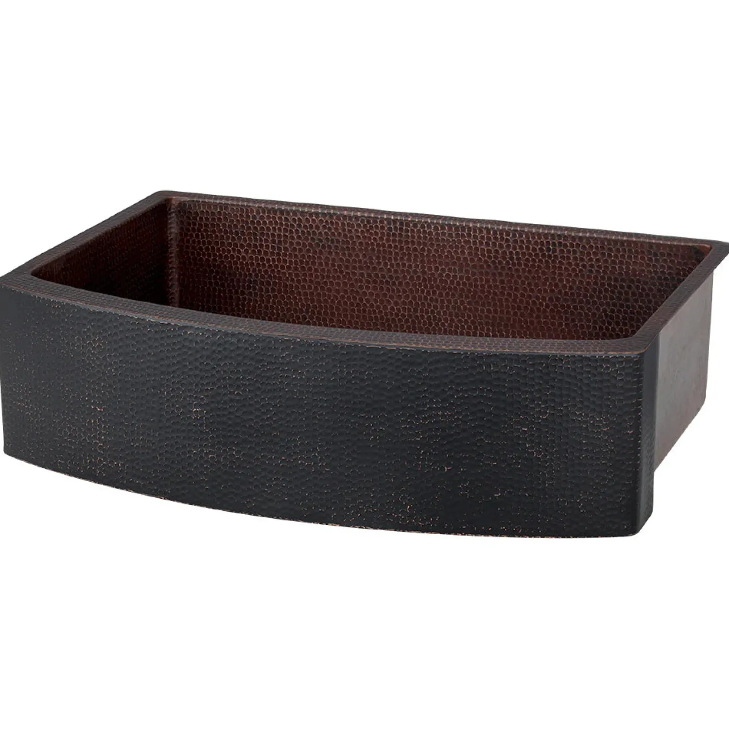 Discount 33" Hammered Copper Rounded Apron Front Single Basin Kitchen Sink in Glazed Black Apron Front / Farmhouse Sinks