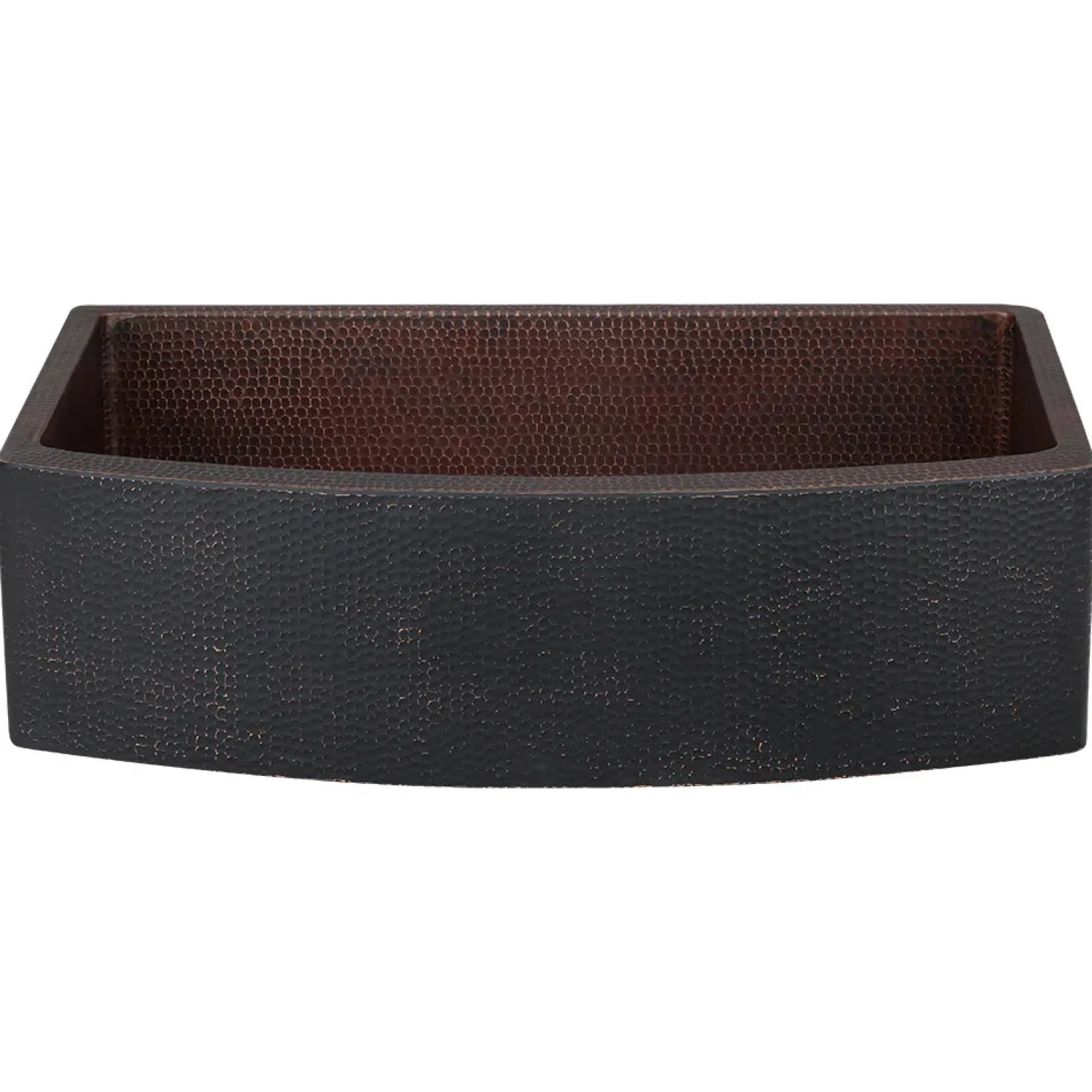 Discount 33" Hammered Copper Rounded Apron Front Single Basin Kitchen Sink in Glazed Black Apron Front / Farmhouse Sinks