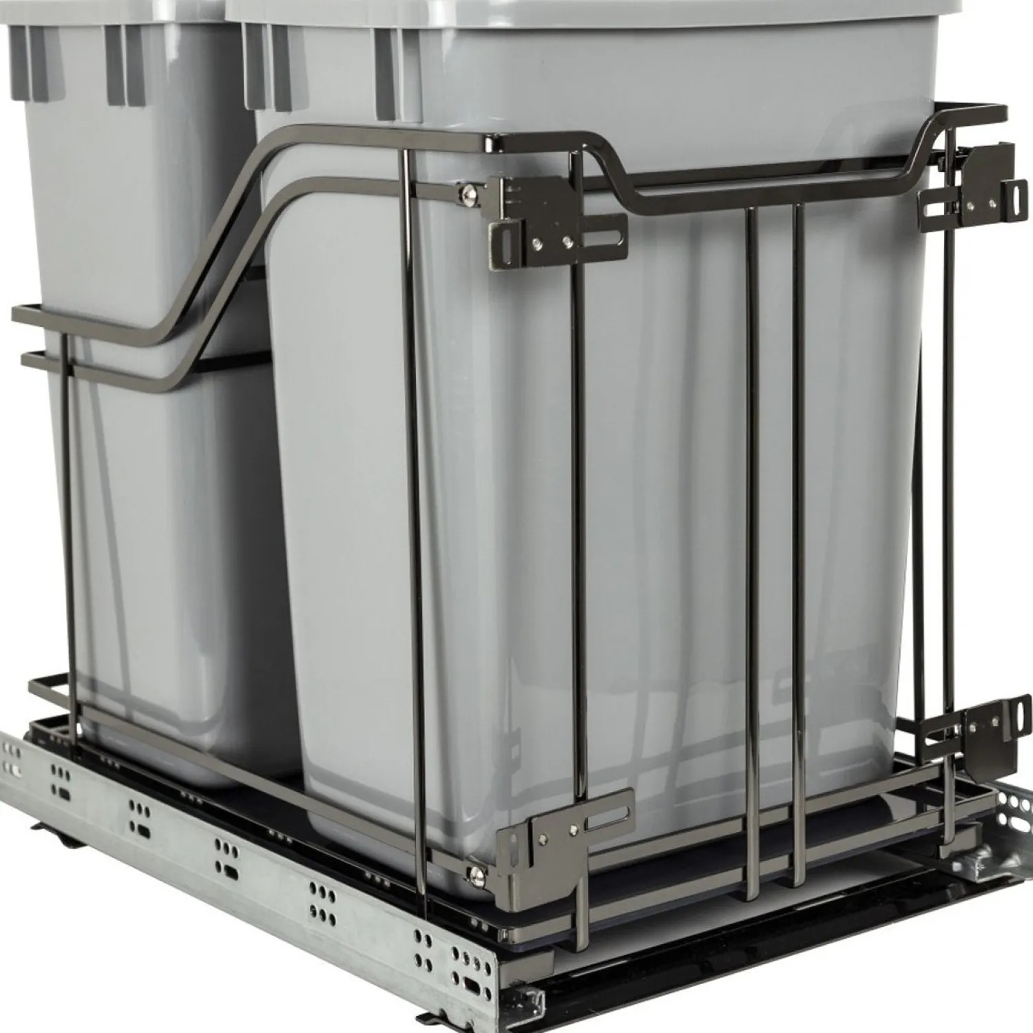 Best Metal Double Trashcan Black Nickel with Grey Storage & Organization