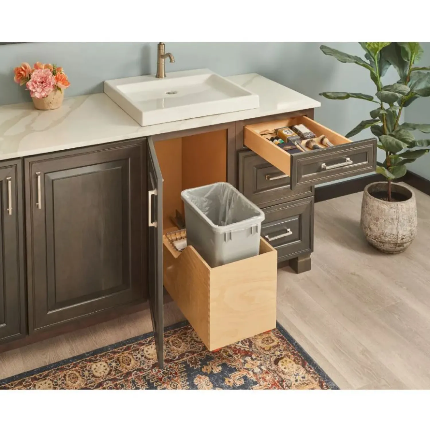 New Preassembled 35 Quart Single Pullout Waste Container System Storage & Organization