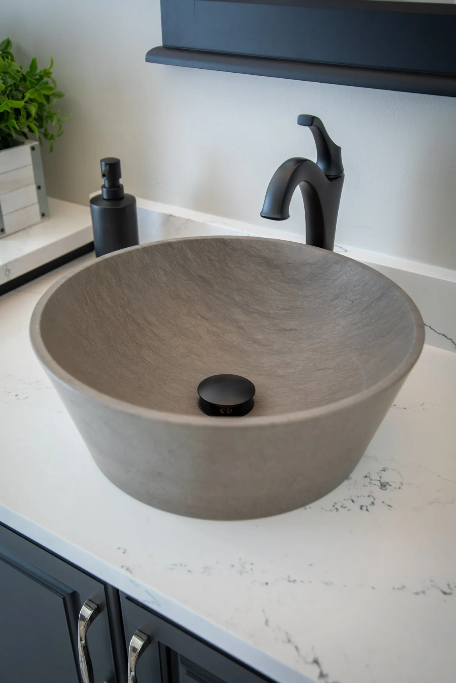 Clearance 16-in Round Sloped Vessel Sink in Molly Grey Marble Above Counter / Vessel Sinks