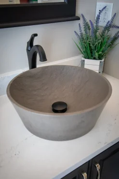 Clearance 16-in Round Sloped Vessel Sink in Molly Grey Marble Above Counter / Vessel Sinks