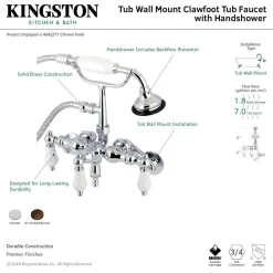 Clearance AE421TX-P Aqua Vintage 3-3/8-Inch Adjustable Wall Mount Clawfoot Tub Faucet with Hand Shower Tub Faucets