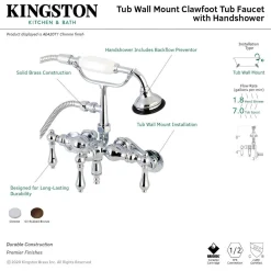 Online AE419TX-P Aqua Vintage 3-3/8-Inch Adjustable Wall Mount Clawfoot Tub Faucet with Hand Shower Tub Faucets