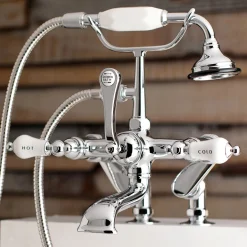Clearance AE653TX-P Aqua Vintage 7-Inch Adjustable Clawfoot Tub Faucet with Hand Shower in Polished Chrome Tub Faucets