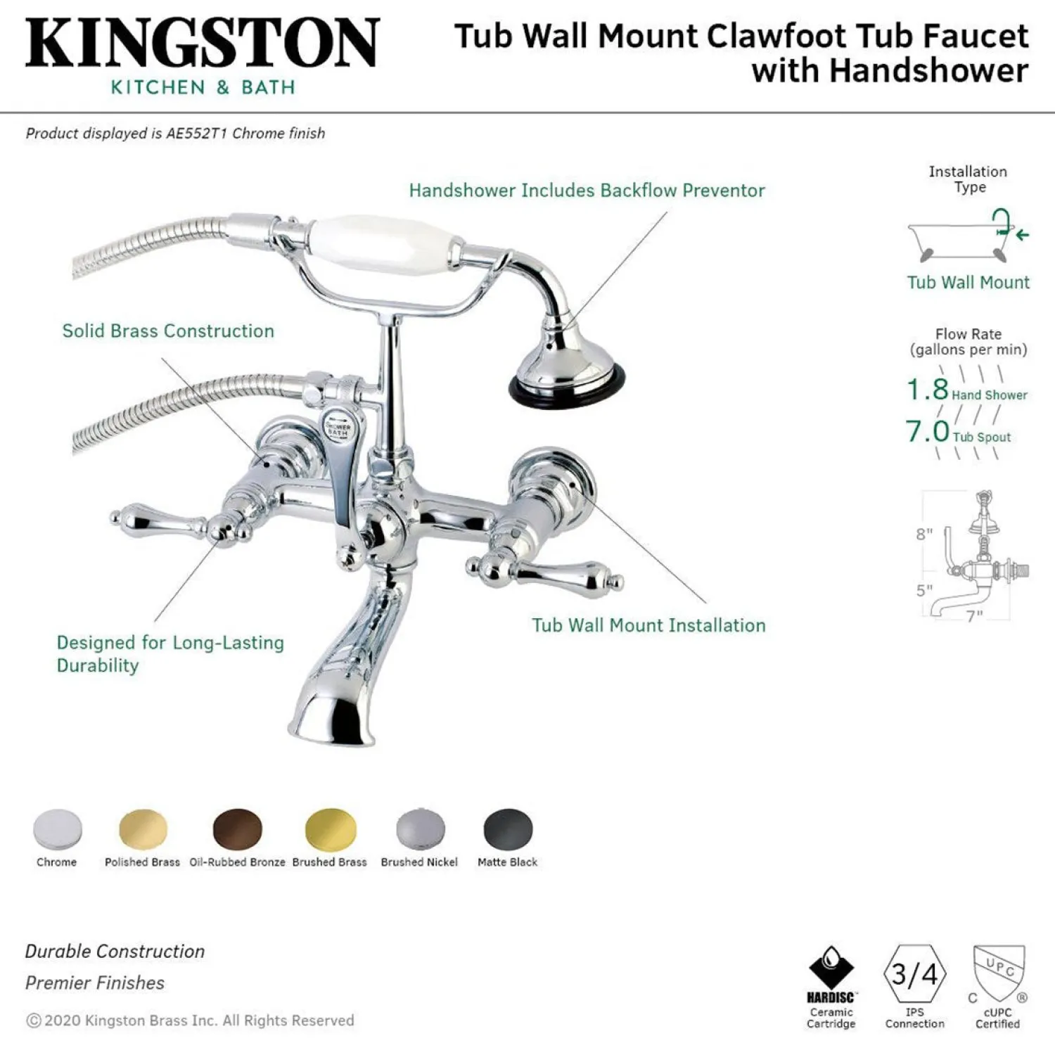 Best AE551TX-P Aqua Vintage Wall Mount Tub Faucet with Hand Shower Tub Faucets