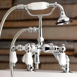 Online AE621TX-P Aqua Vintage 3-3/8-Inch Adjustable Deck Mount Tub Faucet with Hand Shower in Polished Chrome Tub Faucets
