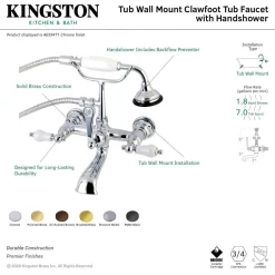 Outlet AE553TX-P Aqua Vintage 7-Inch Wall Mount Tub Faucet with Hand Shower Tub Faucets