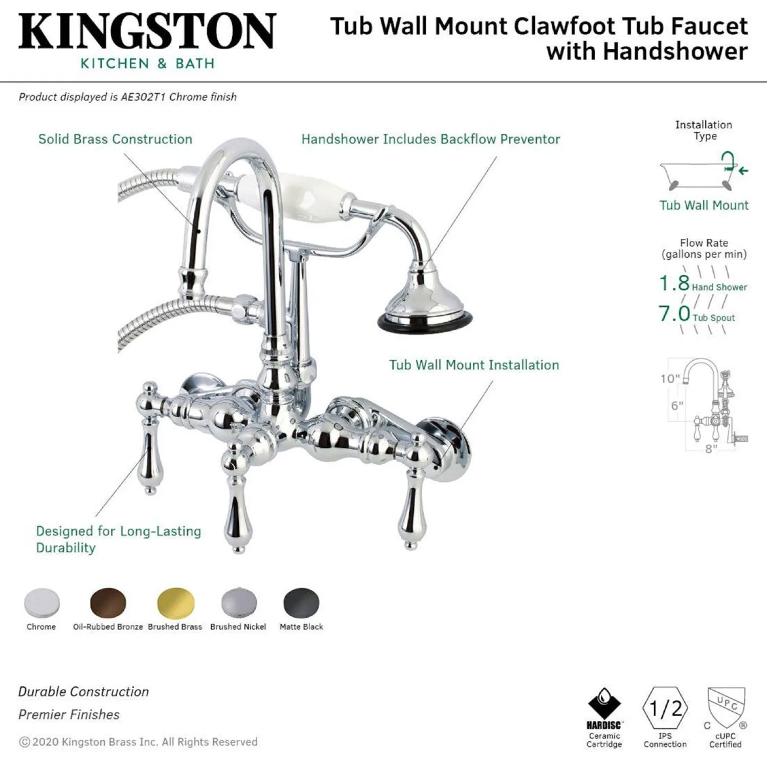 Outlet AE301TX-P Aqua Vintage Wall Mount Clawfoot Tub Faucets Tub Faucets