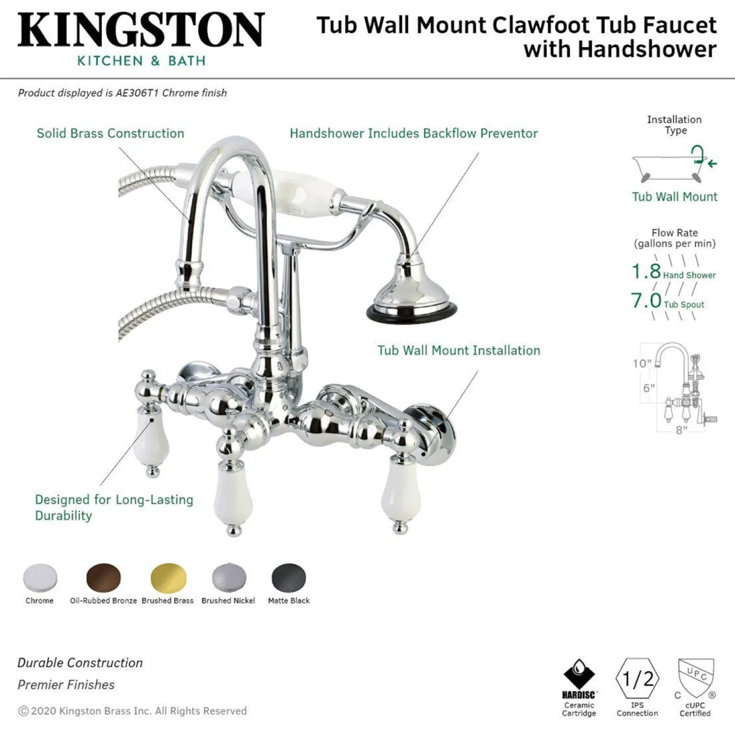 Best AE305TX-P Aqua Vintage Wall Mount Clawfoot Tub Faucets Tub Faucets
