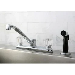 Online Americana Twin Acrylic Handle 8" Kitchen Faucet with Non-Metallic Sprayer in Polished Chrome Faucets With Side Spray