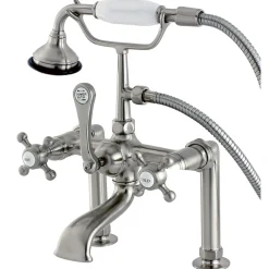 New Aqua Eden AE103T8BX English Country Deck Mount Clawfoot Tub Faucet in Satin Nickel Tub Faucets