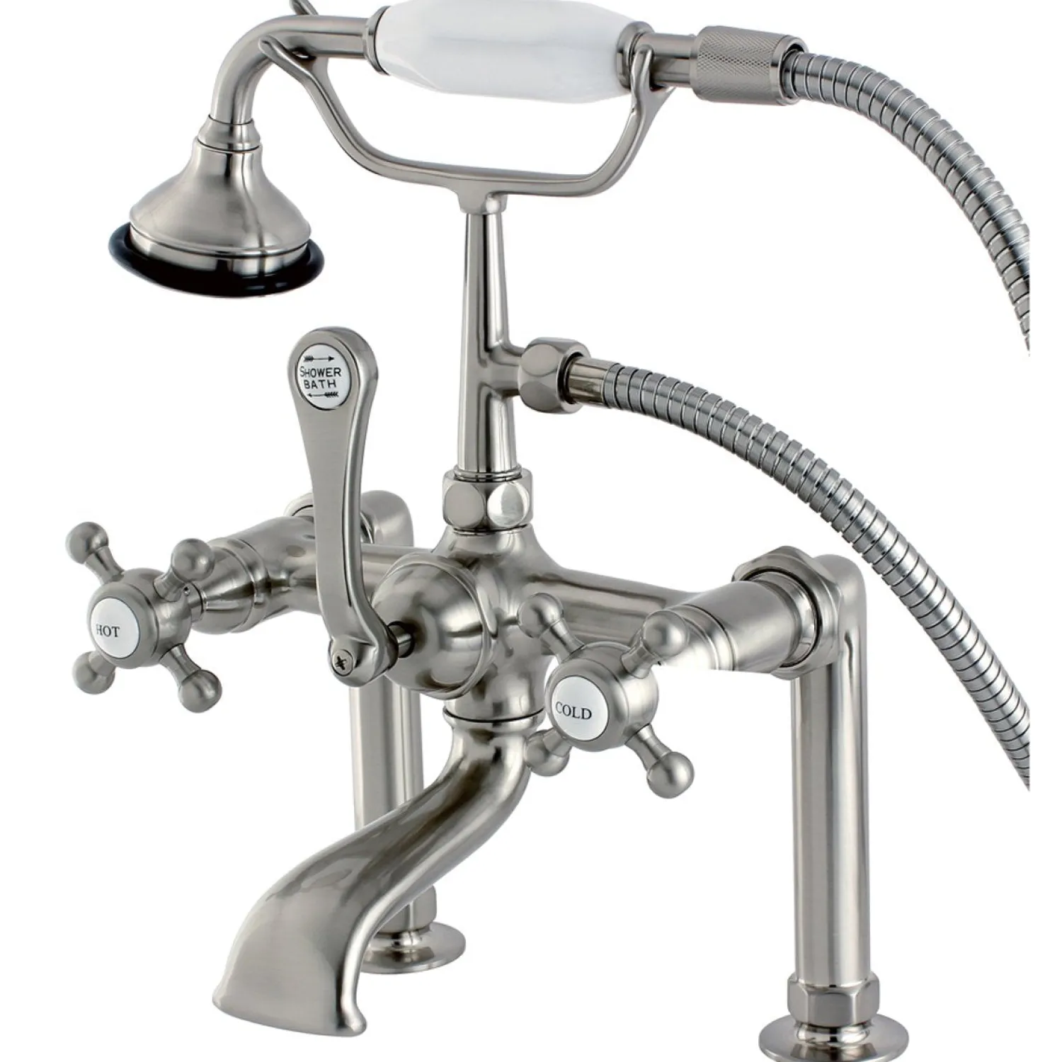 New Aqua Eden AE103T8BX English Country Deck Mount Clawfoot Tub Faucet in Satin Nickel Tub Faucets