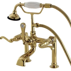 Hot Aqua Eden AE103T2FL Royale Deck Mount Clawfoot Tub Faucet in Polished Brass Tub Faucets