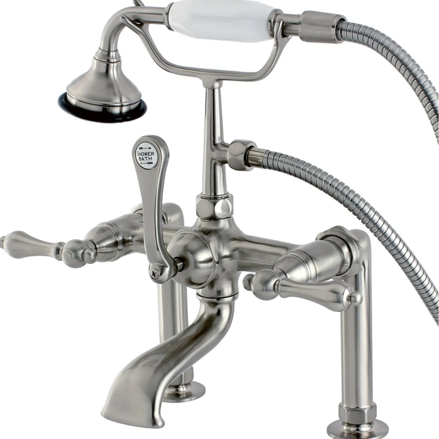 New Aqua Eden AE103T8 Vintage Deck Mount Clawfoot Tub Faucet in Satin Nickel Tub Faucets