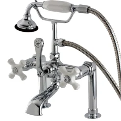 Clearance Aqua Eden Vintage Deck Mount Clawfoot Brass Tub Faucet with Porcelain Lever Handle Tub Faucets