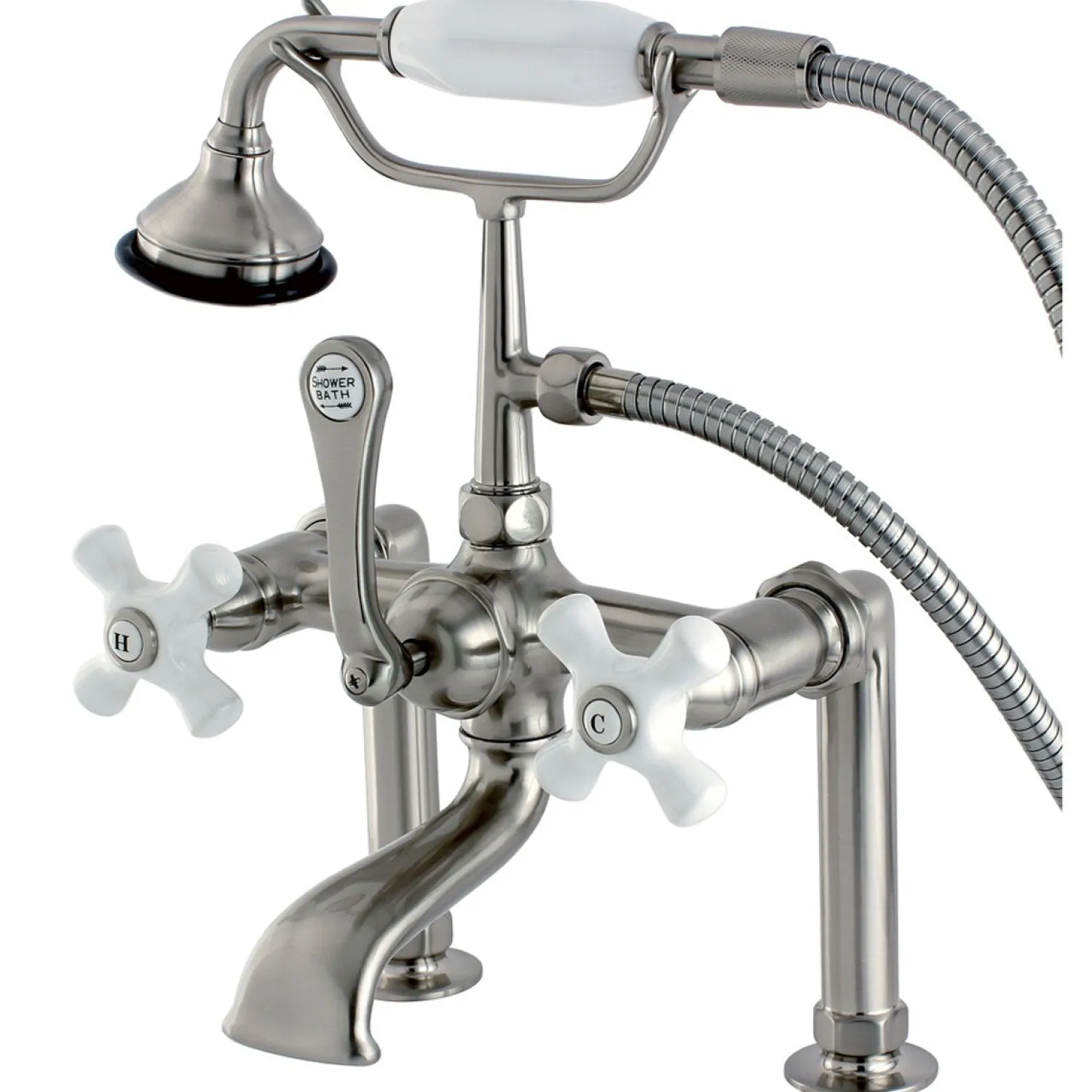 Clearance Aqua Eden Vintage Deck Mount Clawfoot Brass Tub Faucet with Porcelain Lever Handle Tub Faucets