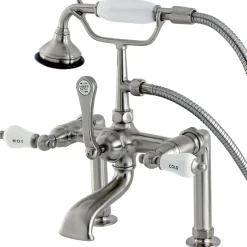 Sale Aqua Eden Vintage Deck Mount Clawfoot Tub Faucet with Porcelain Lever Handle Tub Faucets