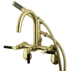 Discount Aqua Vintage AE8157DKL Kaiser 3-Handle 7-Inch Adjustable Wall Mount Clawfoot Tub Faucet with Hand Shower in Brushed Brass Tub & Shower Sets|Tub Faucets