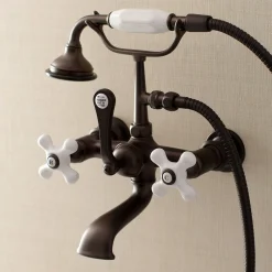 Best Aqua Vintage 7-Inch Wall Mount Tub Faucet with Hand Shower Tub Faucets