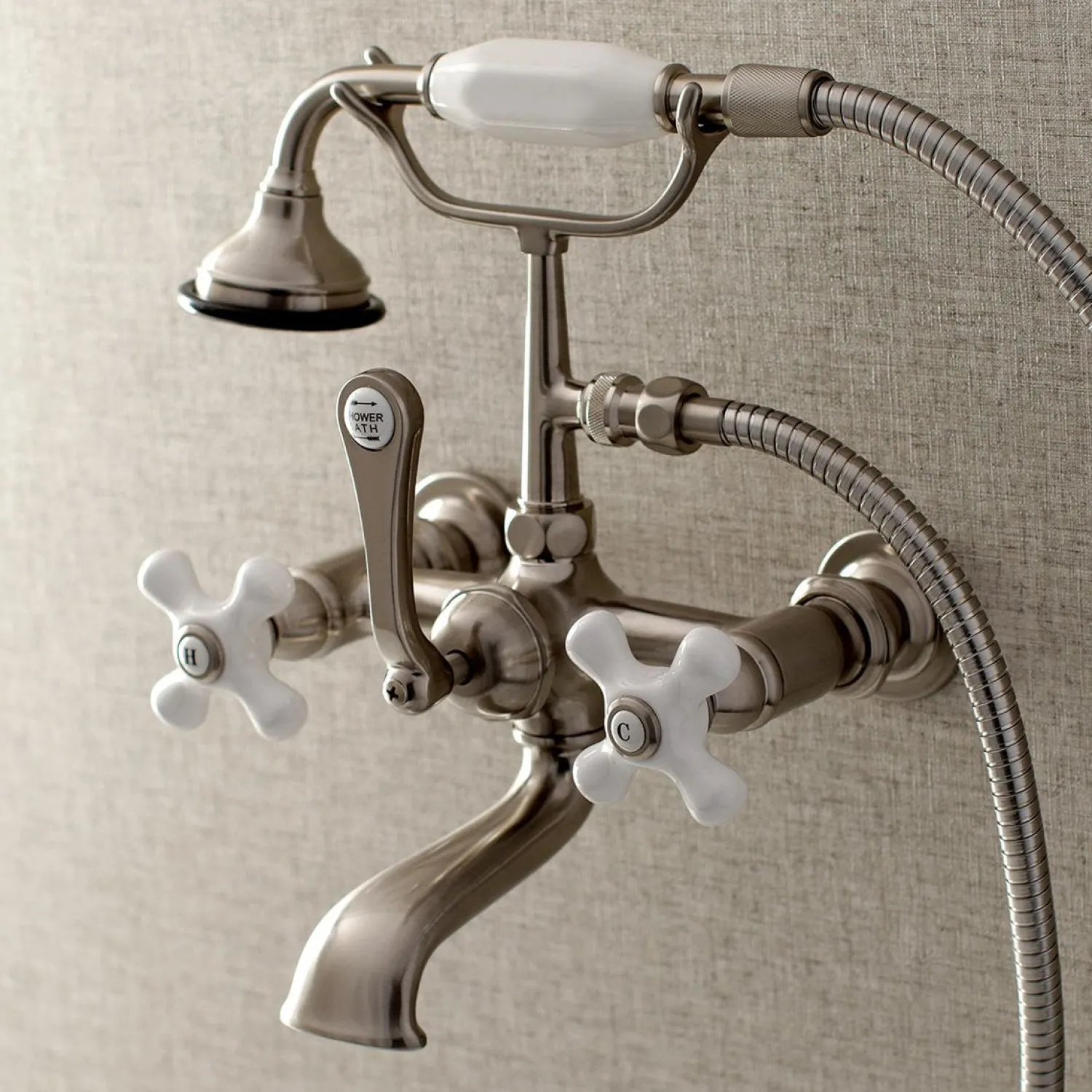 Best Aqua Vintage 7-Inch Wall Mount Tub Faucet with Hand Shower Tub Faucets