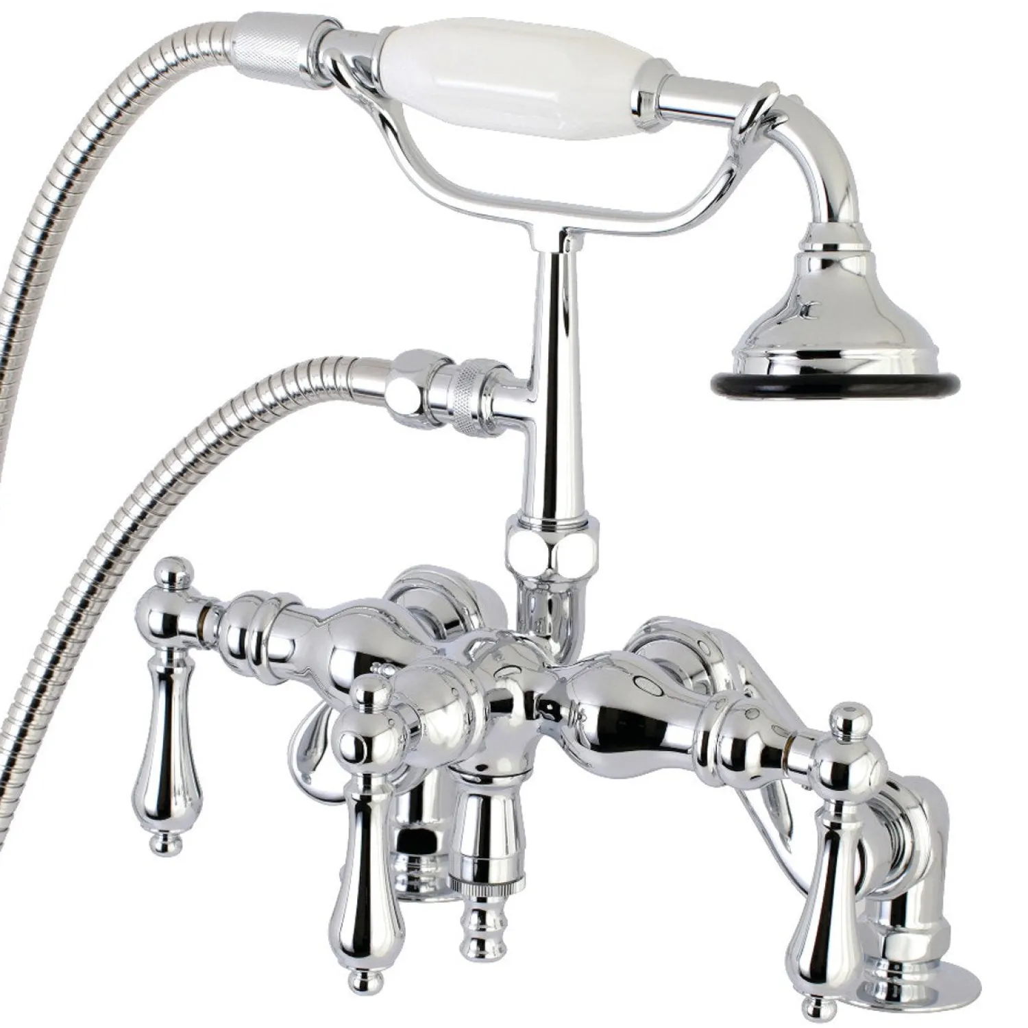 Outlet Aqua Vintage 3-3/8-Inch Adjustable Deck Mount Tub Faucet with Hand Shower in Polished Chrome Tub Faucets