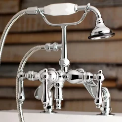 Outlet Aqua Vintage 3-3/8-Inch Adjustable Deck Mount Tub Faucet with Hand Shower in Polished Chrome Tub Faucets