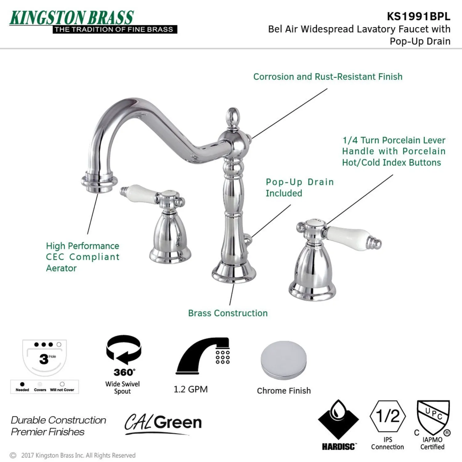 Outlet Bel-Air Deck Mount 8" Widespread 3-Hole Bathroom Faucet 8" Widespread
