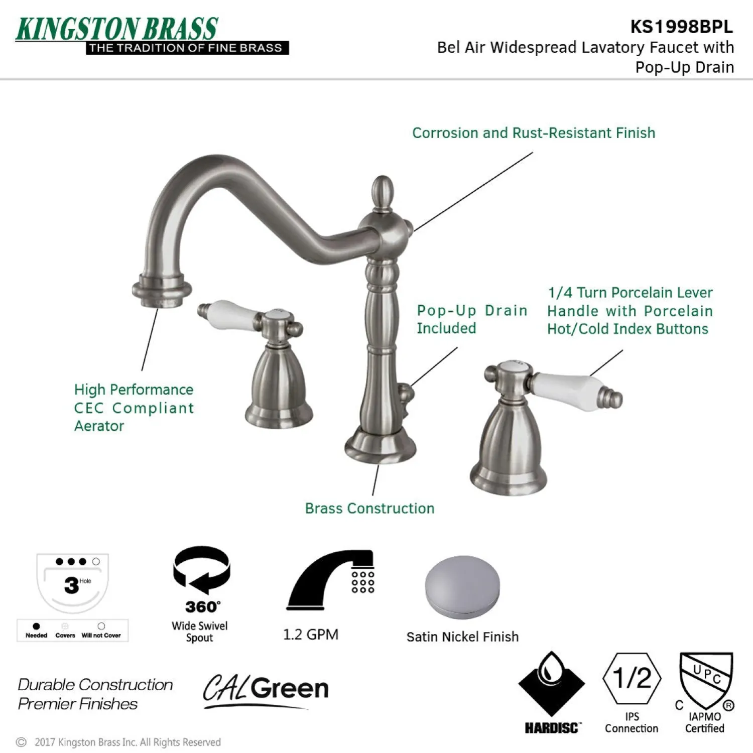 Outlet Bel-Air Deck Mount 8" Widespread 3-Hole Bathroom Faucet 8" Widespread