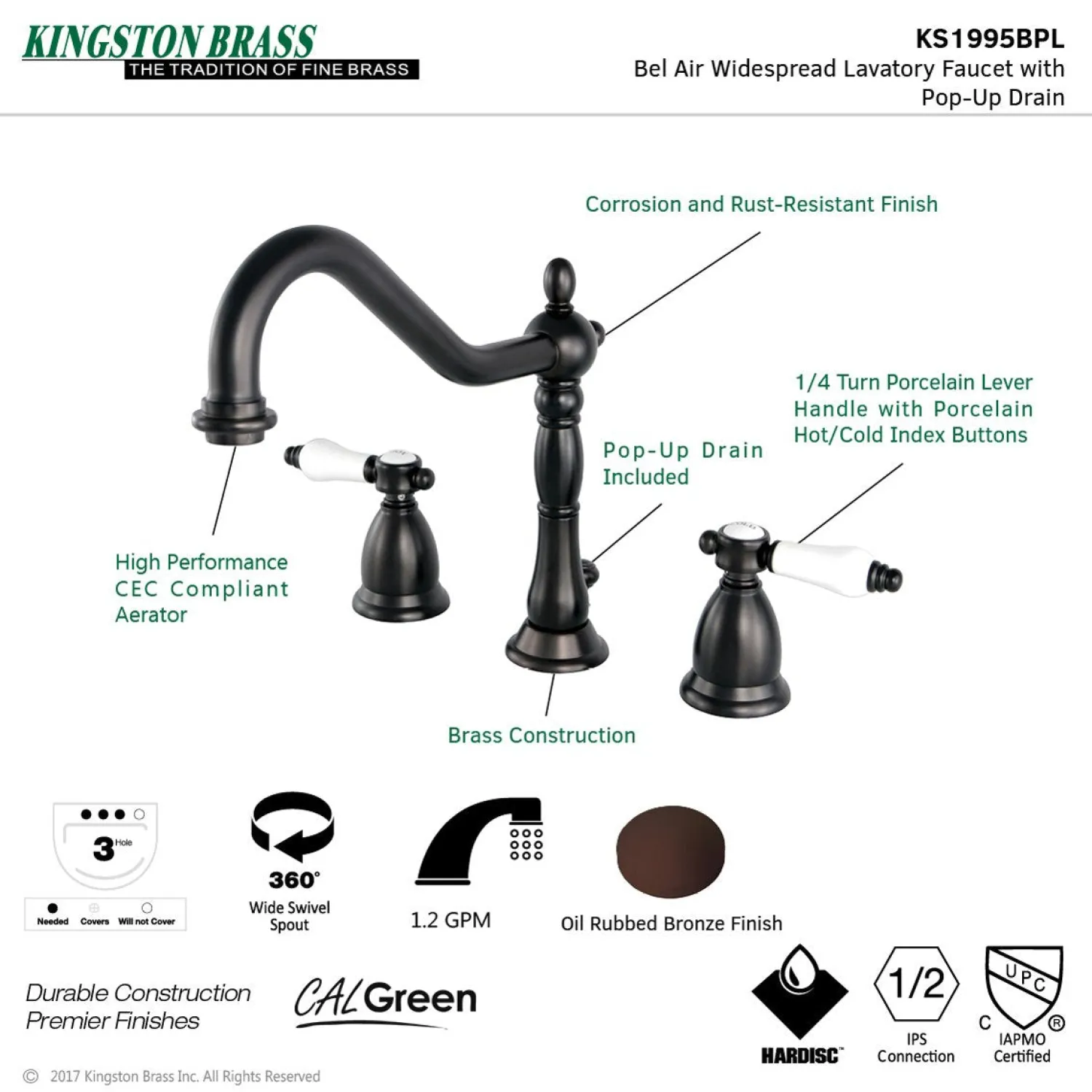 Outlet Bel-Air Deck Mount 8" Widespread 3-Hole Bathroom Faucet 8" Widespread