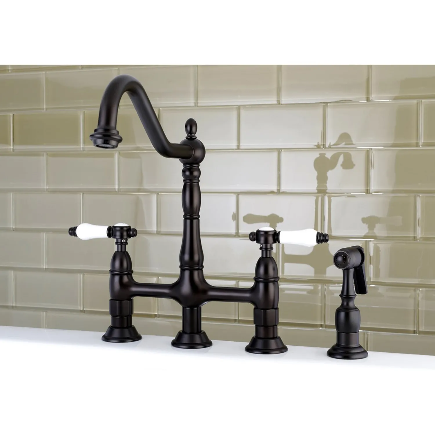 New 8" Centerset Kitchen Faucet with Brass Sprayer Bridge Faucets