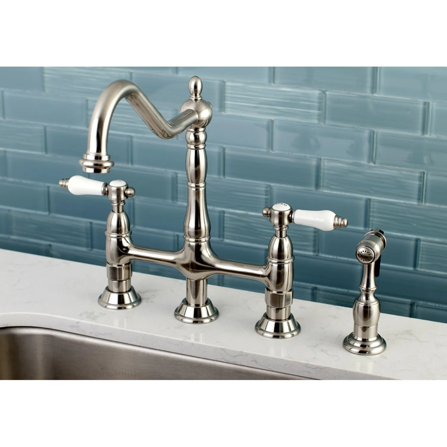 New 8" Centerset Kitchen Faucet with Brass Sprayer Bridge Faucets