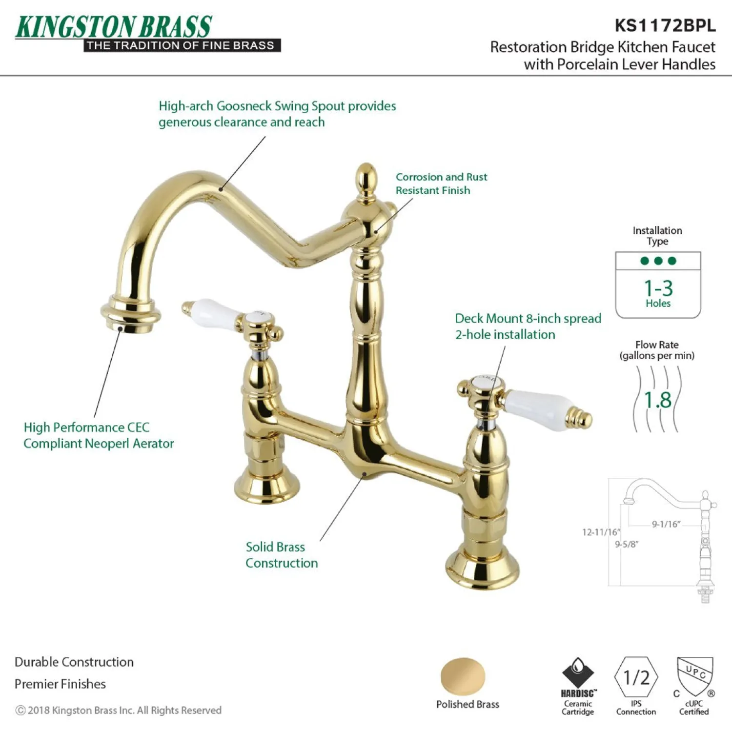 8" Centerset Kitchen Faucet Less Sprayer Bridge Faucets