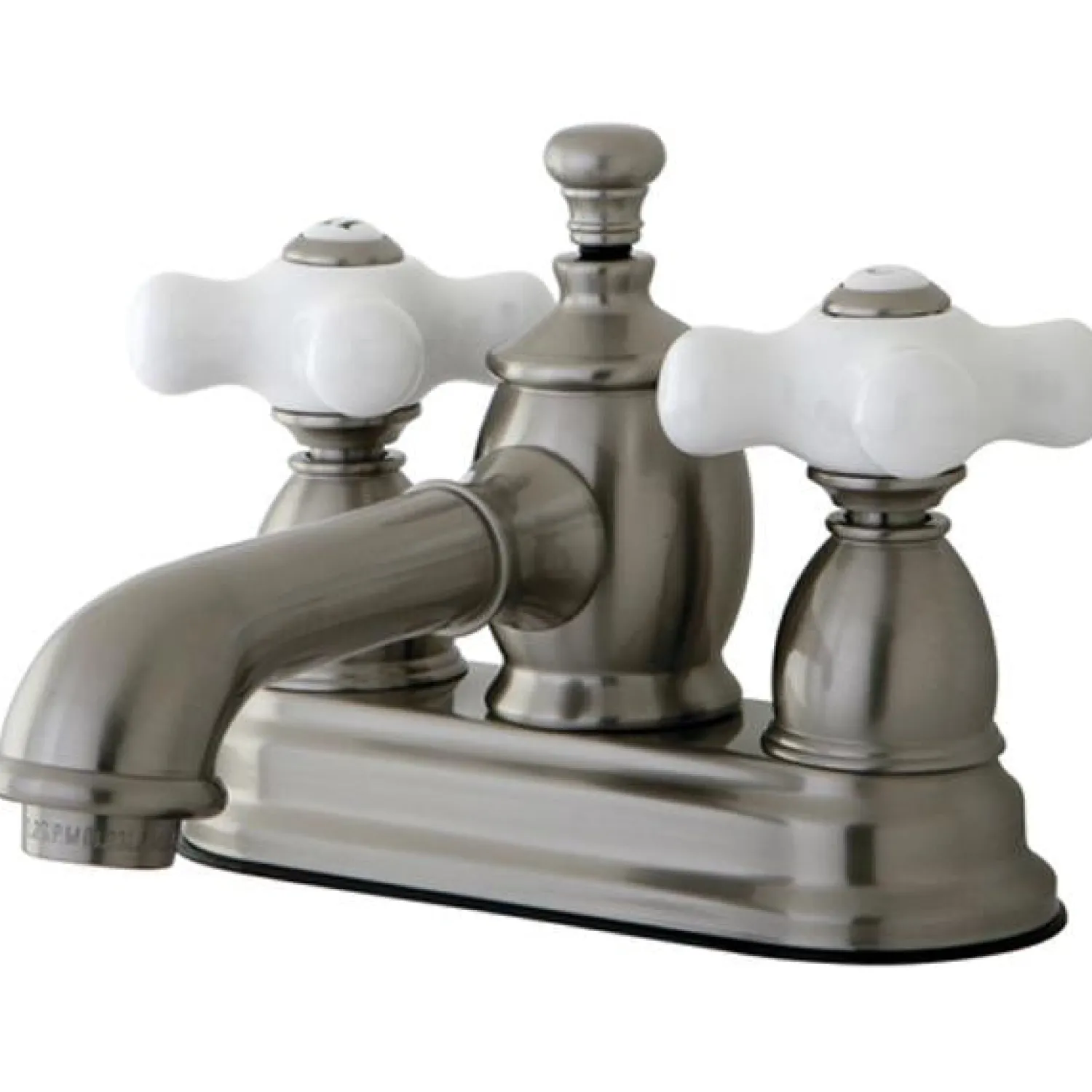 Hot 4" Centerset Lavatory Faucet with Heritage Spout and Porcelain Cross Handle 4" Center Set